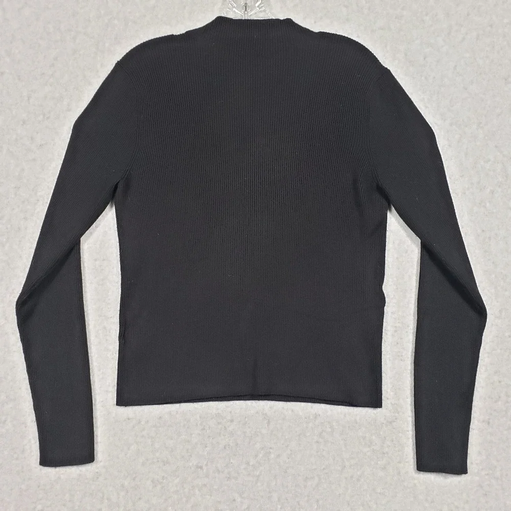 Laundry by Shelli Segal Women Black Ribbed Mock Neck Sweater L Professional Chic